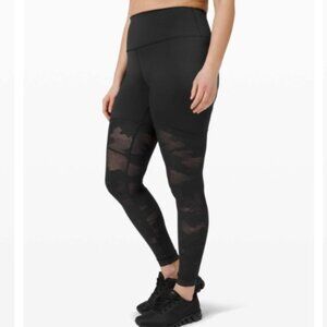 Lululemon Sheer Will High-Rise Tight Womens 4 Black Mesh Camo Printed